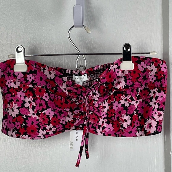 Coquette Ruched Keyhole Bandeau Bralette Top Vintage inspired Pink Red Florals - Picture 3 of 11